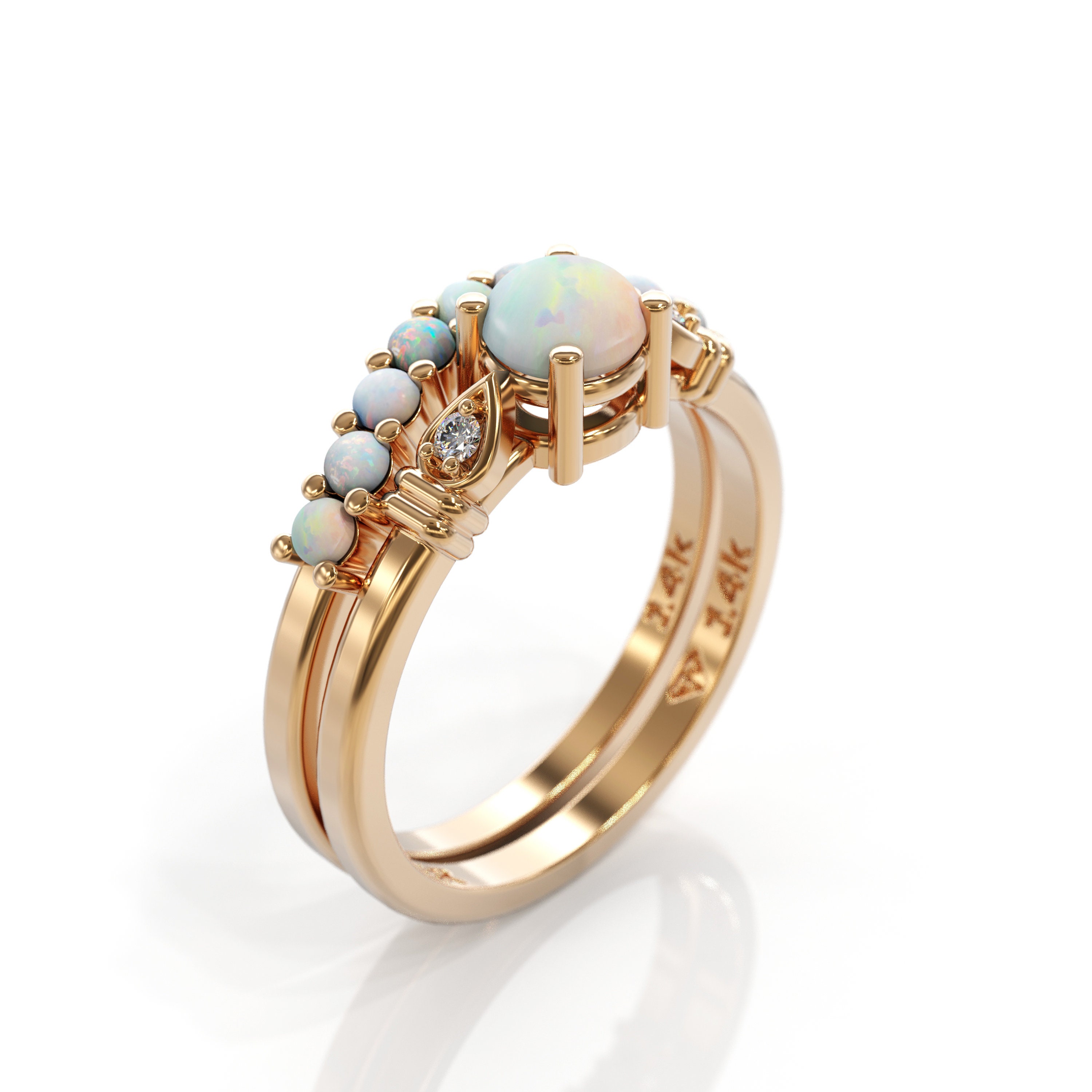 Set Opal engagement ring opal diamond ring October birthstone | Etsy