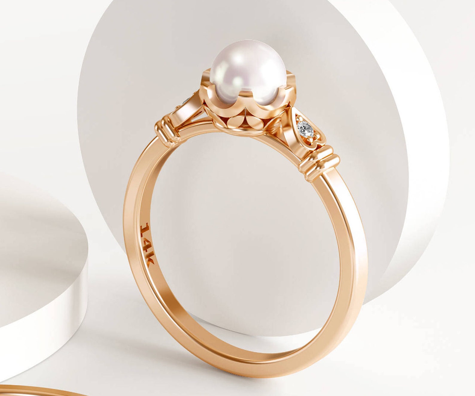 Pearl ring pearl promise ring pearl engagement ring rose Etsy