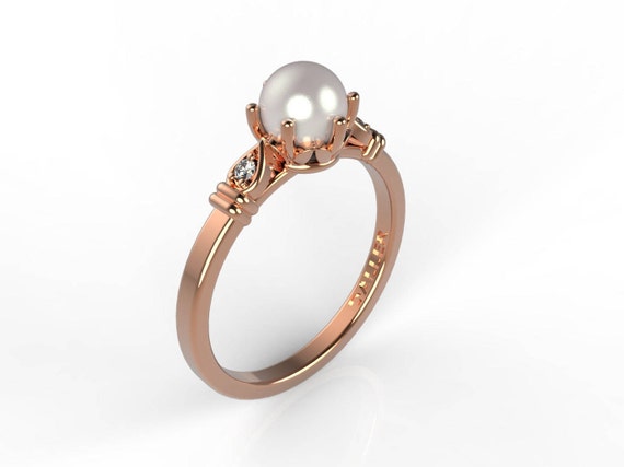 Pearl Ring Pearl Promise Ring Pearl Engagement Ring Rose Gold Pearl Vintage Ring Unique Anniversary Gift Art Deco Vintage Floral Leaf Etsy Australia