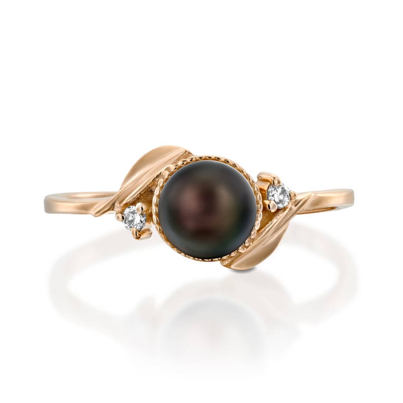 black Pearl Engagement Ring Pearl Wedding Ring Black Pearl Ring 14k gold pearl ring black tahitian pearl rings diamond pearl ring