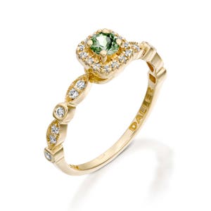 green sapphire ring white sapphire, green sapphire solitaire ring, sapphire engagement ring, Diamond Sapphire Ring, september birthstone
