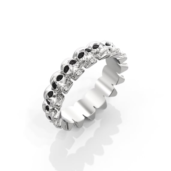 Diamond Skull Eternity Ring 14k White Gold Unisex Women Men Skull Wedding Band Half Carat Black Diamond Gift for Men Etsy