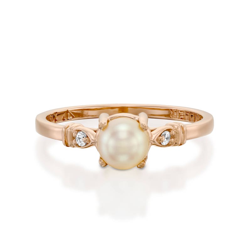 pearl vintage ring Diamond Pearl Gold Ring 14k gold pearl ring White Pearl Ring Pearl Wedding Ring pearl engagement ring rose gold