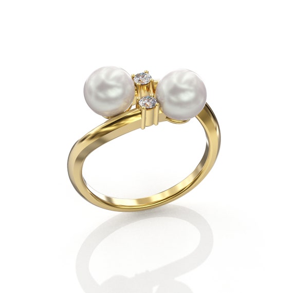 14k Gold Pearl Ring Double Pearl Ring Vintage Pearl and