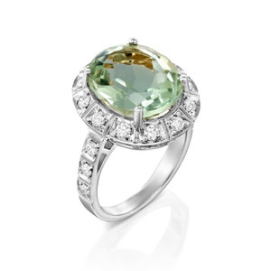 grüner Amethyst Verlobungsring Art-Deco-Verlobungsring grüner Amethyst Ring Halo Diamant Ring 14k Goldring Versprechensring Geschenk