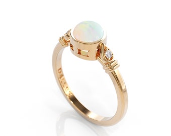14k rose gold opal ring engagement ring alternative ring 5mm white opal jewelry Unique minimalist Ring