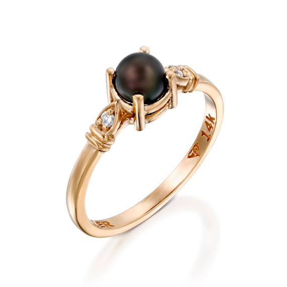 Black pearl ring rose gold deals