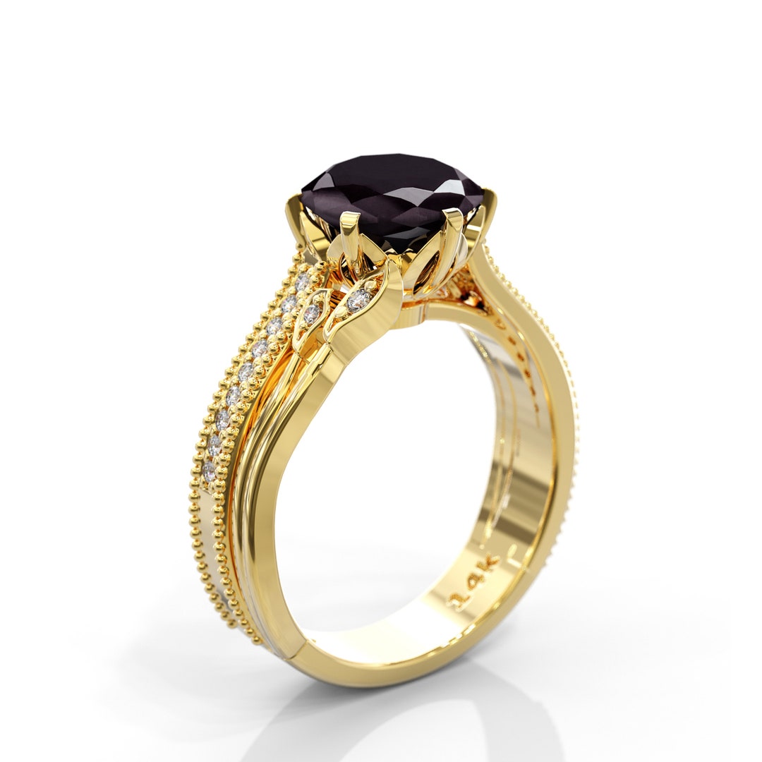 2 Carat Black Diamond Engagement Ring Round Shape Unique Black Diamond ...