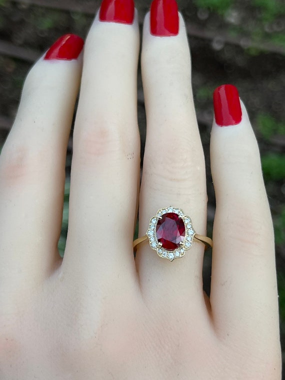 Halo Heart Shaped Genuine Lab Grown Ruby Ring, 2 carats 8*8mm Red Heart Cut  Ruby Engagement Ring, July Birthstone Ring, Ruby Promise Ring