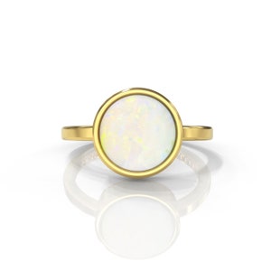 Opal ring, Solitaire Opal Ring, Gold Opal Band, October Birthstone Ring, Stacking gold Ring, 14k gold ring, tiny genuine opal ring, Mom Ring