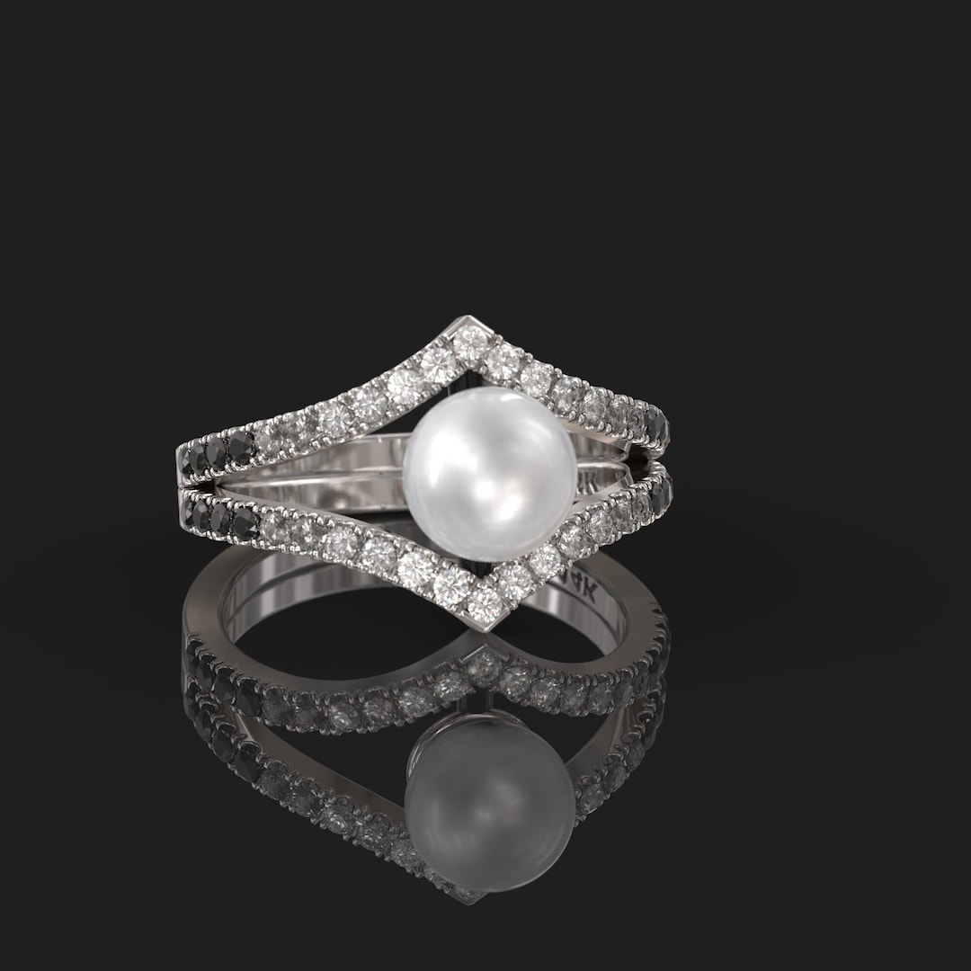 Pearl Wedding Ring, Pearl and Diamond Ring, Pearl Engagement Ring, Natural Diamond Ring, Real