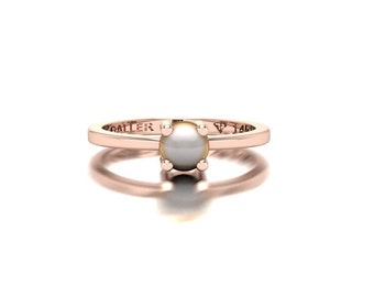 Pearl Engagement Ring Rose Gold Vintage Unique Antique Art Deco Inspiration 14k gold Wedding Diamond minimalist Bridal Women Promise gift