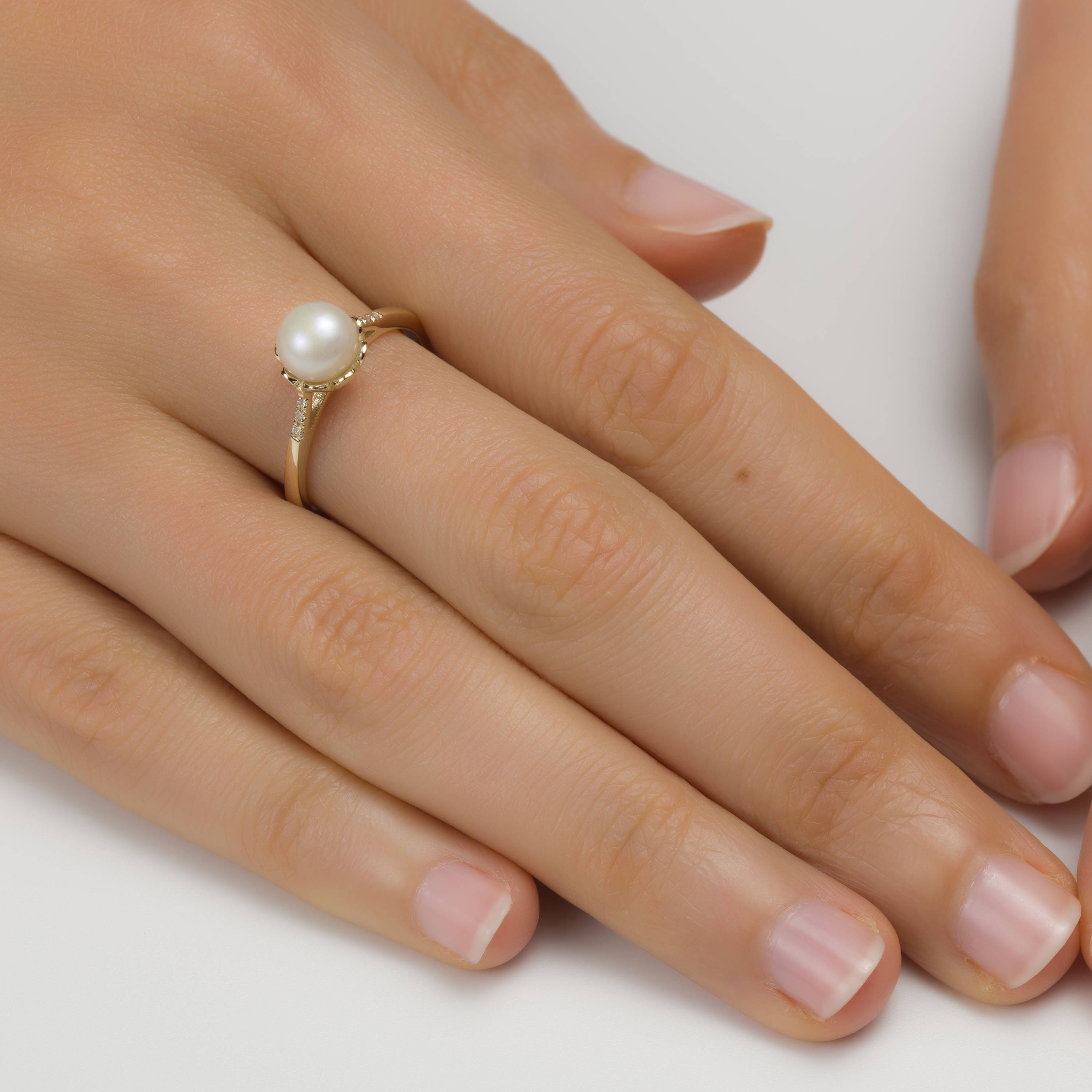 Anillo de compromiso de perla anillo de perla de oro de 14 k anillo de perla blanca anillo de oro de perla de diamante anillo de boda de perla conjuntos de anillo