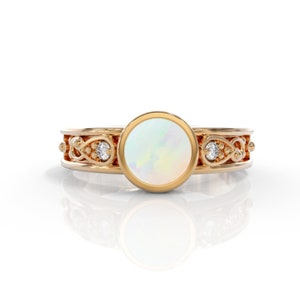 Opal ring, opal engagement ring, alternative engagement ring, 14k opal ring gold opal jewelry Unique minimalist promise Ring gift Mom