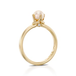 Pearl Engagement Ring Yellow Gold Vintage Unique Antique Art Deco Inspiration 14k gold Wedding Diamond minimalist Bridal Women Promise gift