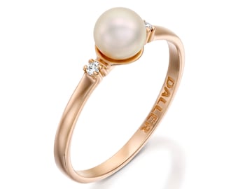 pearl Diamond Ring, white pearl engagement ring, June birthstone ring,Diamond Wedding Ring with Solitaire Pearl Ring, 14k gold pearl ring