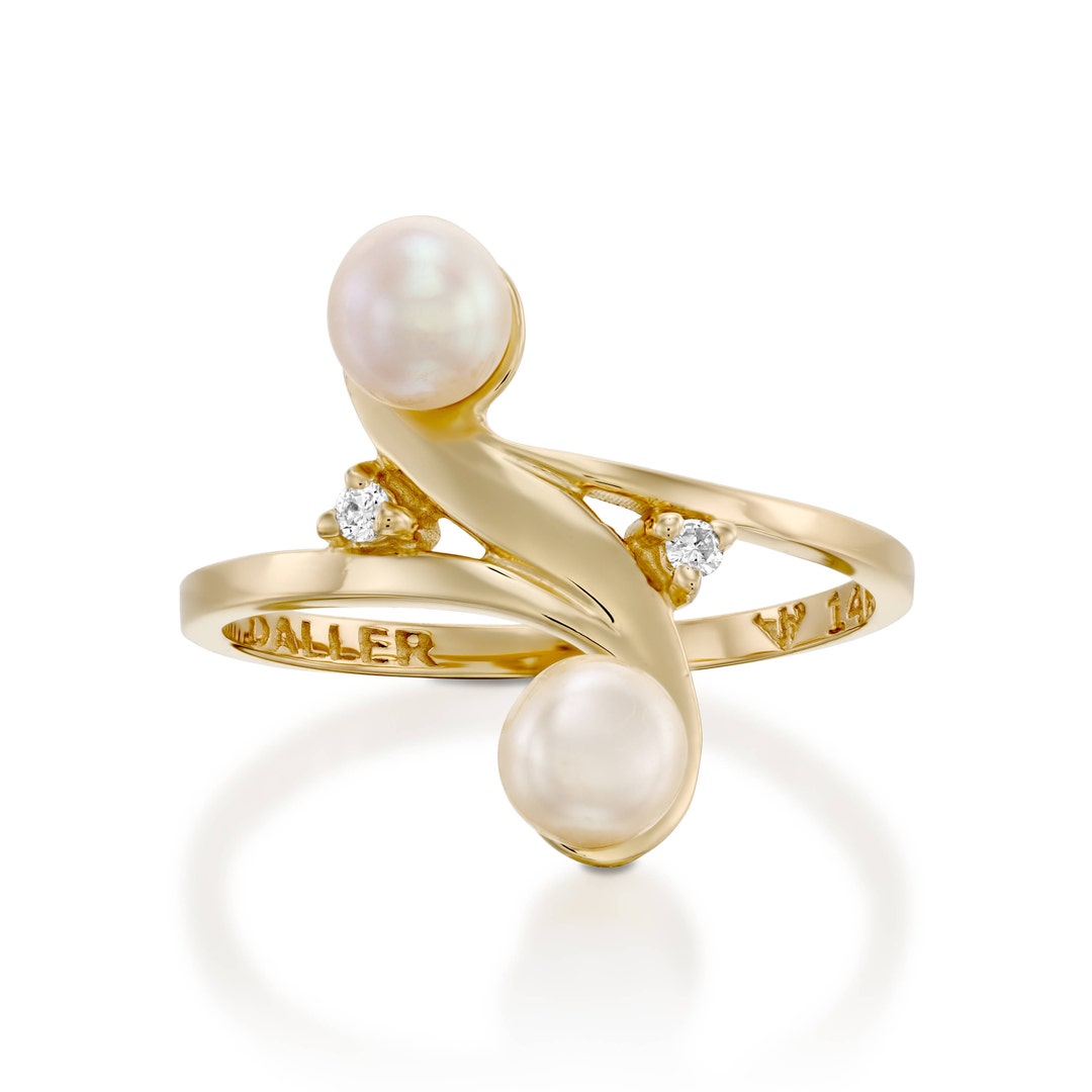 Double Pearl Ring Pearl Diamond Ring White Pearl Engagement - Etsy