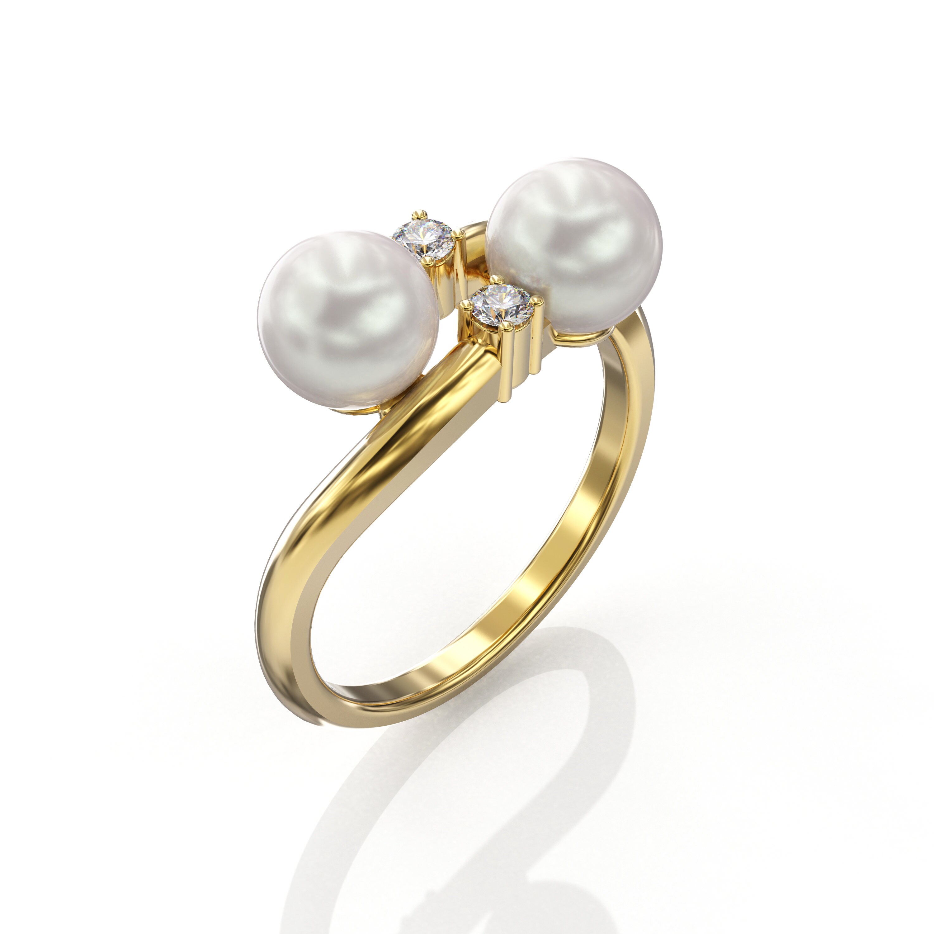 14k Gold Pearl Ring Double Pearl Ring Vintage Pearl and