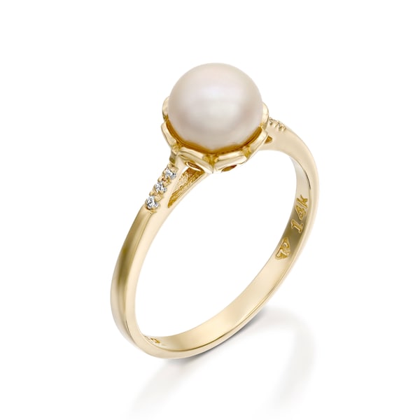 pearl engagement ring, 14k gold pearl ring, White Pearl Ring, Diamond Pearl Gold Ring, Pearl Wedding Ring, pearl bridal ring sets