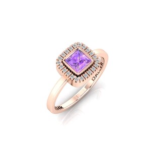 Amethyst Engagement Ring, Diamond natural Amethyst Ring, Rose Gold Amethyst ring, Amethyst Diamond Ring, Vintage Inspired ring