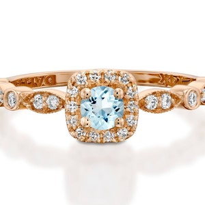 Aquamarine Diamond Ring, Aquamarine Wedding Ring, Aquamarine Engagement Ring, Natural Aquamarine, Turquoise Bridal Ring, 14K Solid Gold Band