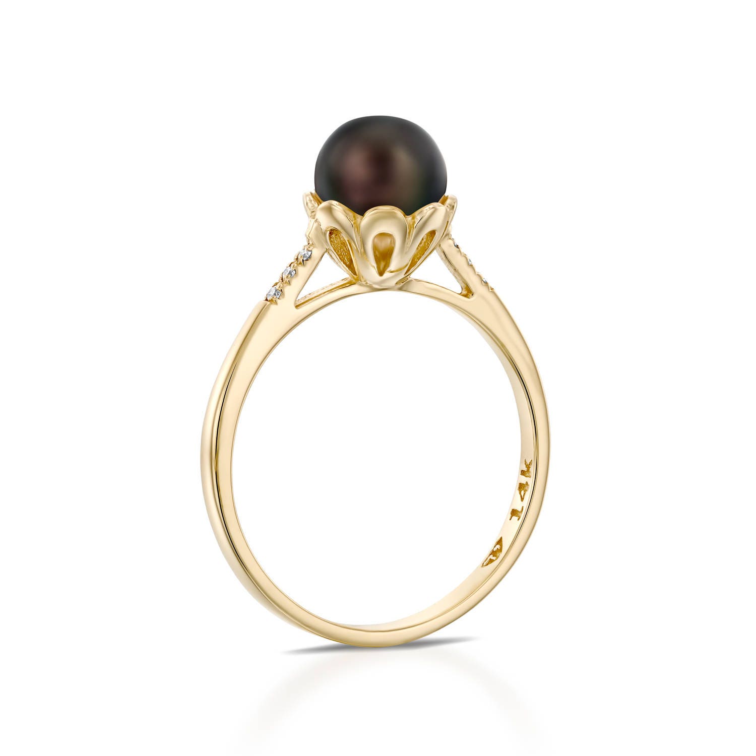 Black Pearl Ring 14k Gold Pearl Ring Diamond Pearl Ring | Etsy