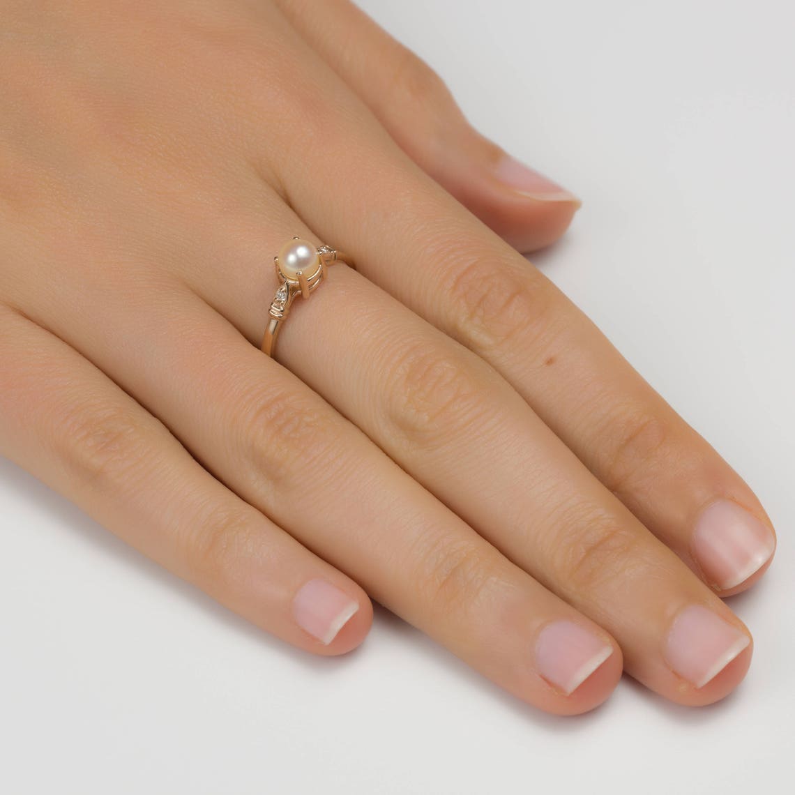 Pearl Engagement Ring Rose Gold Pearl Wedding Ring Pearl Etsy