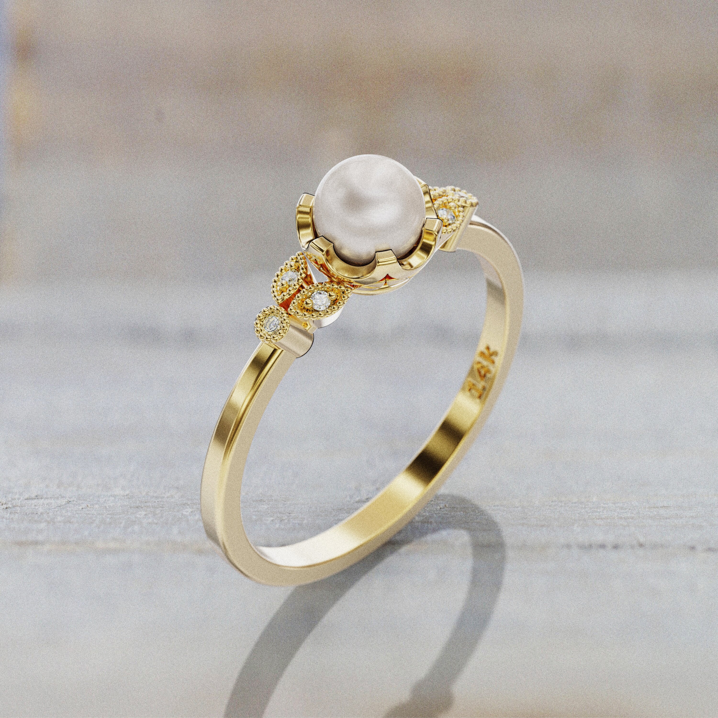 Pearl and diamond outlet gold ring