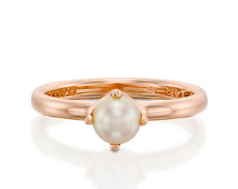 Pearl Engagement Ring, pearl and diamond ring, Pearl Wedding Ring, pearl engagement ring rose gold, Pearl Vintage Style Ring