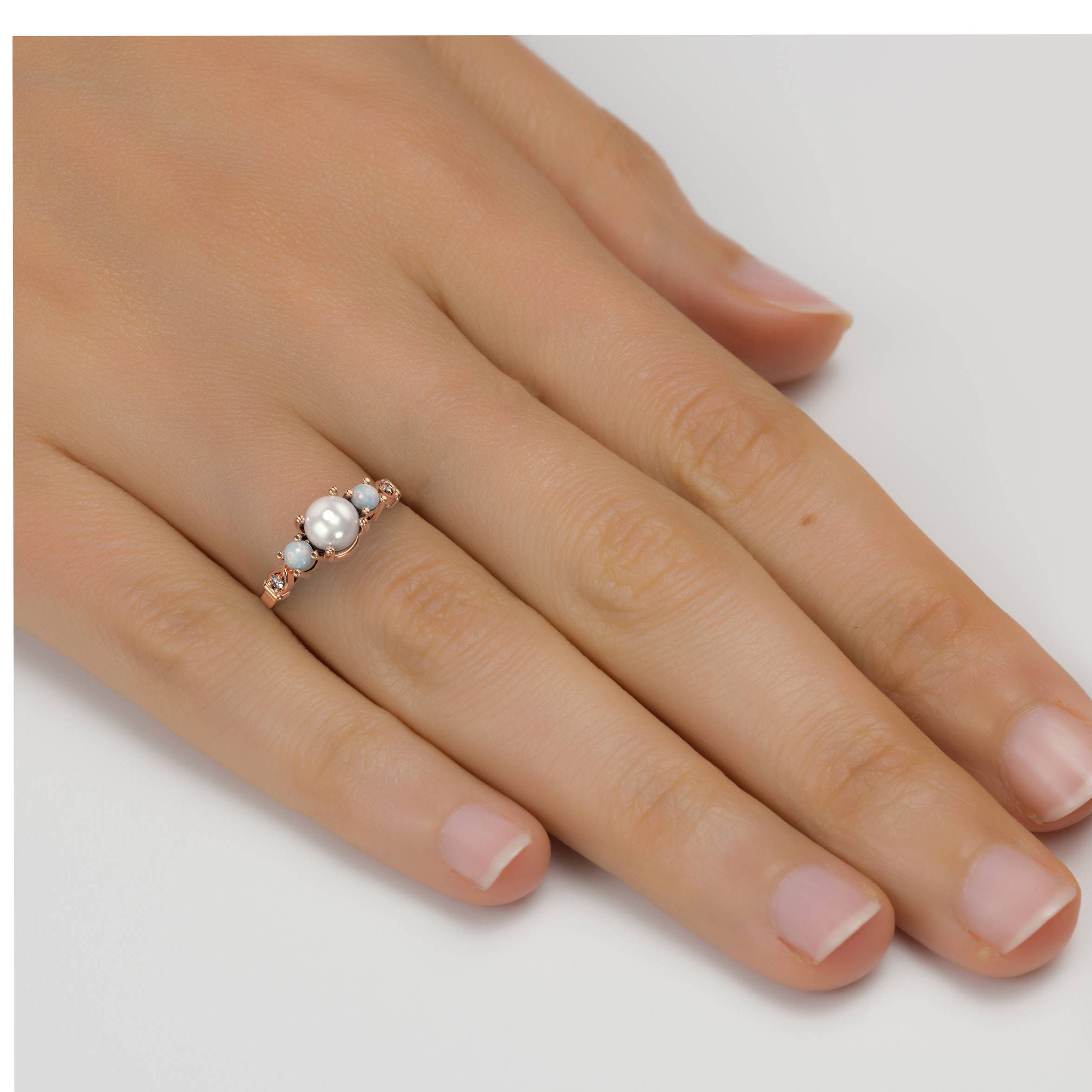 Pearl Engagement Ring Rose Gold Opal Engagement Ring Diamond Etsy