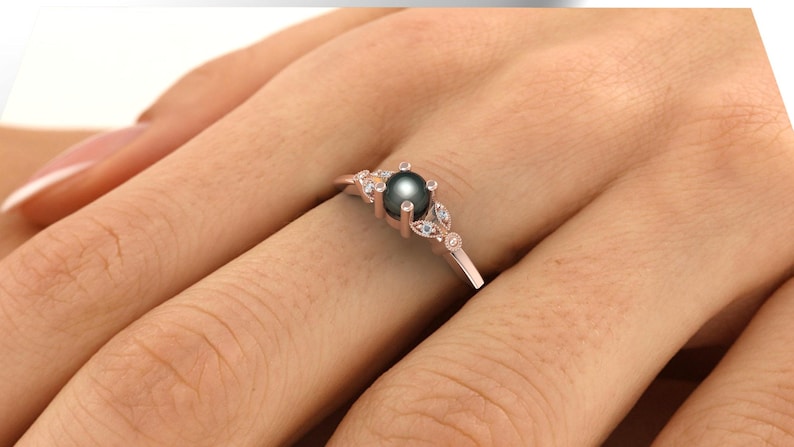 Black Pearl Engagement Ring Pearl Wedding Ring 14k Gold - Etsy UK