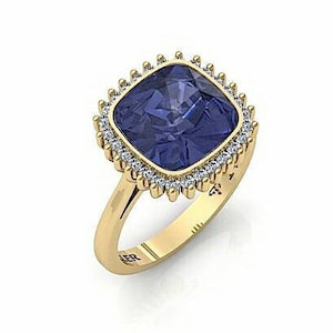 cushion cut engagement ring, blue Sapphire Engagement Ring, blue sapphire yellow gold ring, sapphire cushion cut ring, 14k sapphire ring