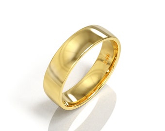 14k Yellow Gold Band 6mm Men's Women's Wedding Ring Simple Polished Rounded Comfort Fit