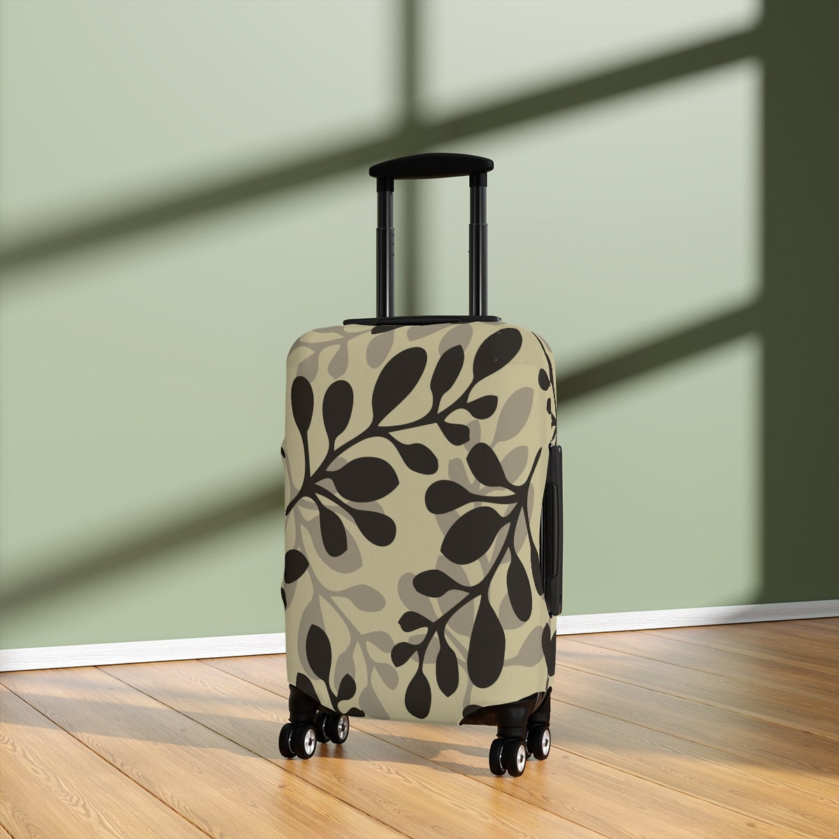 Beige Black Botanical Design Luggage Covers