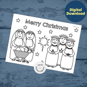 Children&#39;s Nativity activity colouring placemat, printable colouring sheet, xmas activity, activity sheet, Christmas, Nativity, coloring