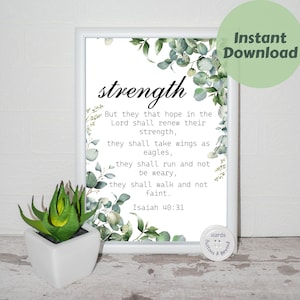 Wings like Eagles, Isaiah 40:31, Strength, Instant Download, Bible Verse, Botanical Print, Christian Art, Modern Art, Scripture Wall Art