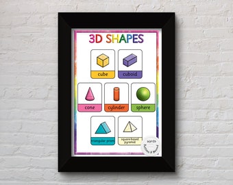 3D Shapes Rainbow Print, Preschool print, Rainbow, Teacher Resources, Shapes Poster, Rainbow prints, Instant download, Shapes Print,