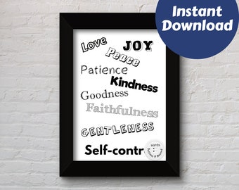 Fruits of the spirit Print, Instant Download, Bible Verse, Christian Gift, Christian Art, Modern, Scripture Wall Art, Galatians 5v22-23