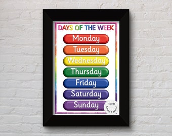 Days of the Week Rainbow Print, Preschool print, Rainbow, Teacher Resources, Days of the Week Poster, Rainbow prints, Days of the Week Print