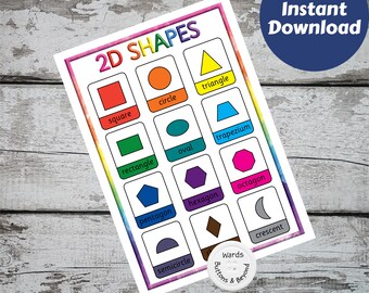 2D Shapes Rainbow Print, Preschool print, Rainbow, Teacher Resources, Shapes Poster, Rainbow prints, Instant download, Shapes Print,