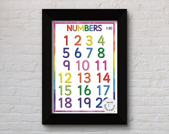 Numbers 1-20 Rainbow Print, Preschool print, Rainbow, Teacher Resources, Numbers 1-20 Poster, Rainbow prints, Numbers Print, Educational