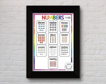 Numbers 11-20 Rainbow Print, Preschool print, Rainbow, Teacher Resources, Numbers 11-20 Poster, Rainbow prints, Numbers Print, Educational