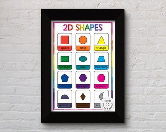 2D Shapes Rainbow Print, Preschool print, Rainbow, Teacher Resources, Shapes Poster, Rainbow prints, Instant download, Shapes Print,