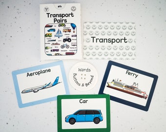Transport Pairs Game, Memory Game, Children's games, Flash cards, Stocking Filler, Gift, Matching Game, Education Resource, Vehicles