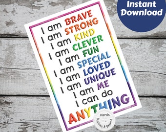 Daily Affirmations Rainbow Print, Preschool print, Rainbow, Teacher Resources, Affirmation Poster, Colorful Rainbow prints, Instant download
