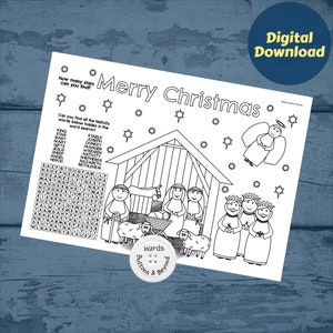 Kids Nativity activity colouring placemat, printable colouring sheet, xmas activity, activity sheet, Christmas, Nativity, coloring