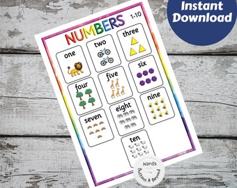 Numbers 1-10 Rainbow Print, Preschool print, Rainbow, Teacher Resources, Numbers Poster, Rainbow prints, Instant download, Numbers Print