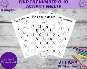Find the number_activity sheets, number activity, Childrens educational activity,  Kids activity, Downloadable, pre school activity, EYFS