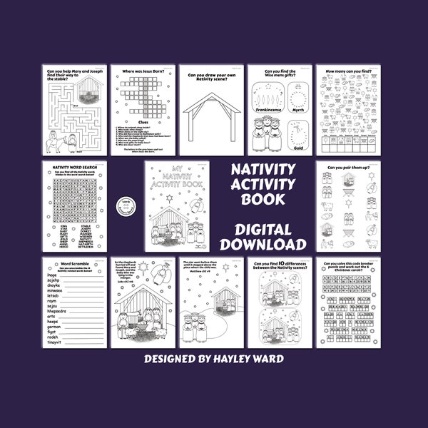 Printable Nativity activity book, Activity Sheets, Childrens Christmas Coloring Book Kids Christmas Activity Downloadable Coloring Book