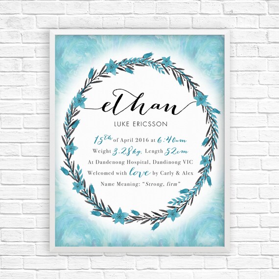 Floral Wreath Birth Announcement Printable